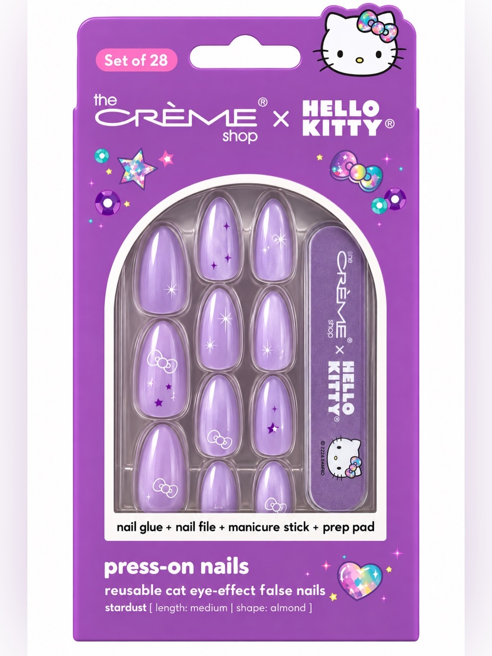 The Crème Shop x Hello Kitty Lavender Almond Press-On Nails - Set of 28